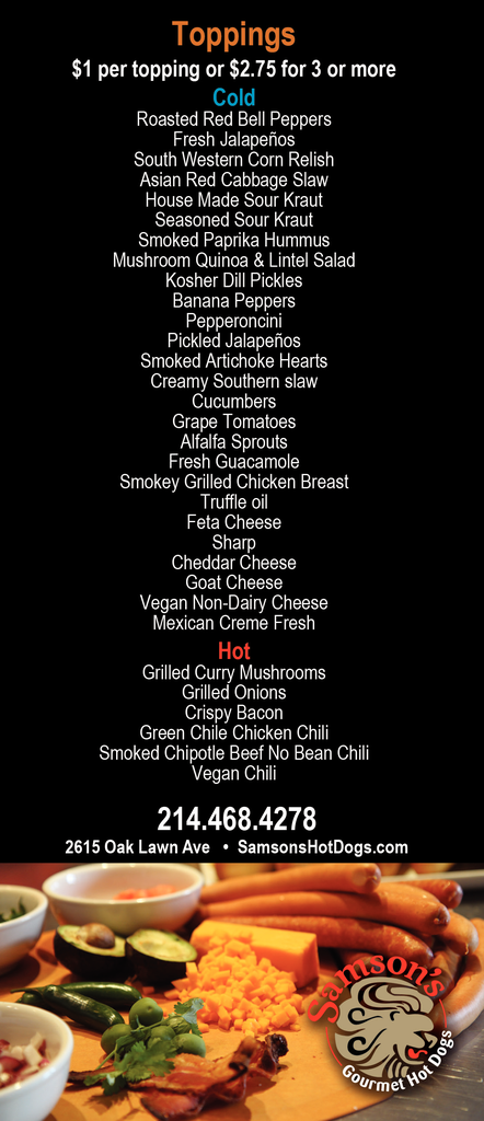 Samsons Restaurant Menu Samsons Restaurant Menu