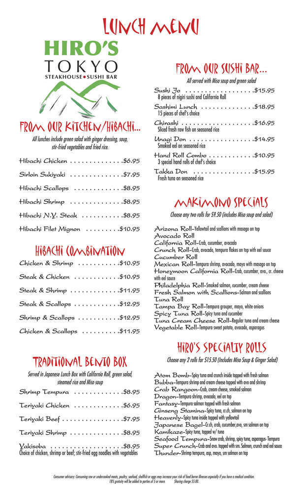 Hiro Zen Japanese Restaurant Menu Hiro Zen Japanese Restaurant Menu