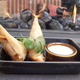 Chicken Samosas With a Zesty Creamy Sauce - Dish at RockSugar Pan Asian Kitchen