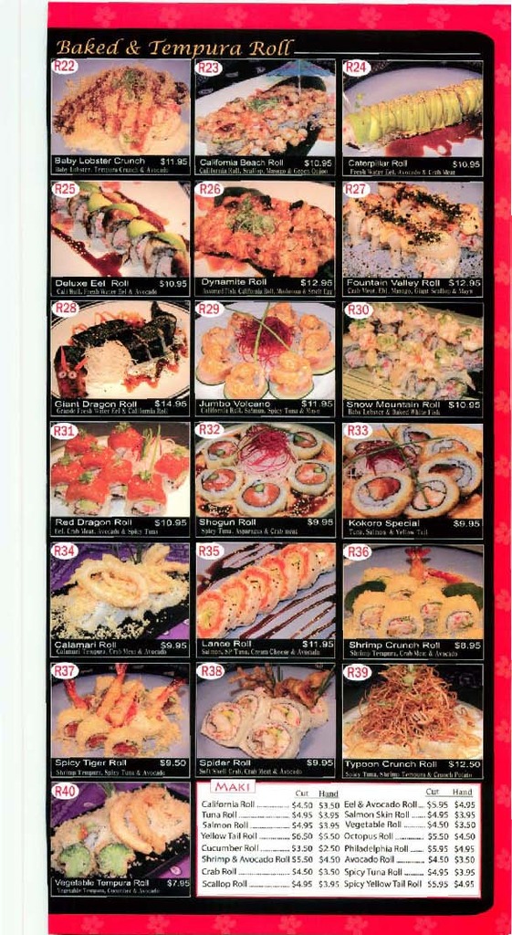 Kokoro Sushi Reviews & Menu Fountain Valley 92708