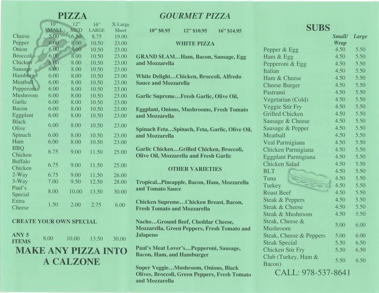 Paul's Pizza & Subs Reviews & Menu Leominster 01453